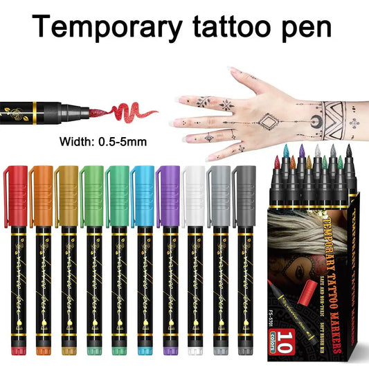 Temporary Tattoo Markers For Skin,Dual-End 10 Colors Tattoo Pens,Brush Tip Bright Colors,Face Paint Body Marker Halloween Makeup Peaceful Pleasures Health and Wellness