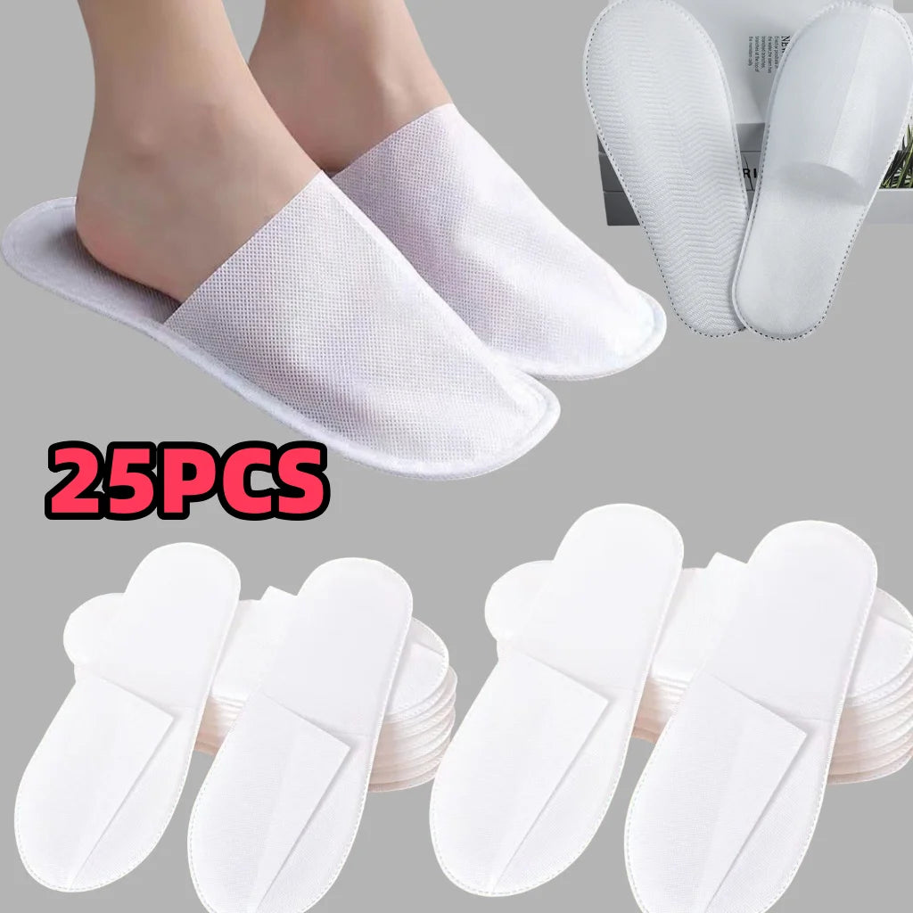 25Pcs Disposable Non-Slip Disposable Hotel Slippers - Soft and Breathable Non-Woven Fabric, Hygienic for Travel and Home, Portable Ergonomic Design Women's Comfortable Indoor Slippers, Simple Style, Non-Woven Material, Durabl Peaceful Pleasures Health and Wellness Twenty-Five