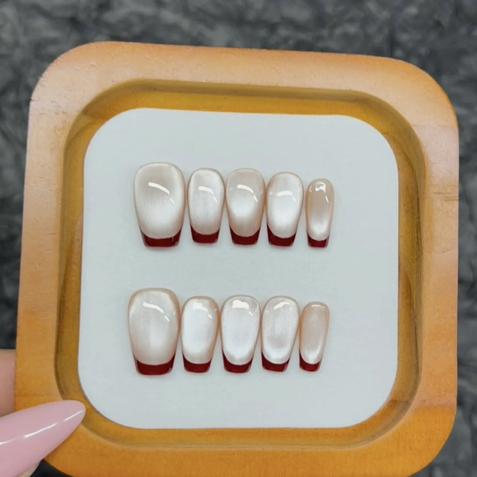 10pcs Handmade Press on Nails Sweet Pink Cat Eye Korean Fake Nail Tips for Girl Wearable Short Round French Shiny False Nails Peaceful Pleasures Health and Wellness M