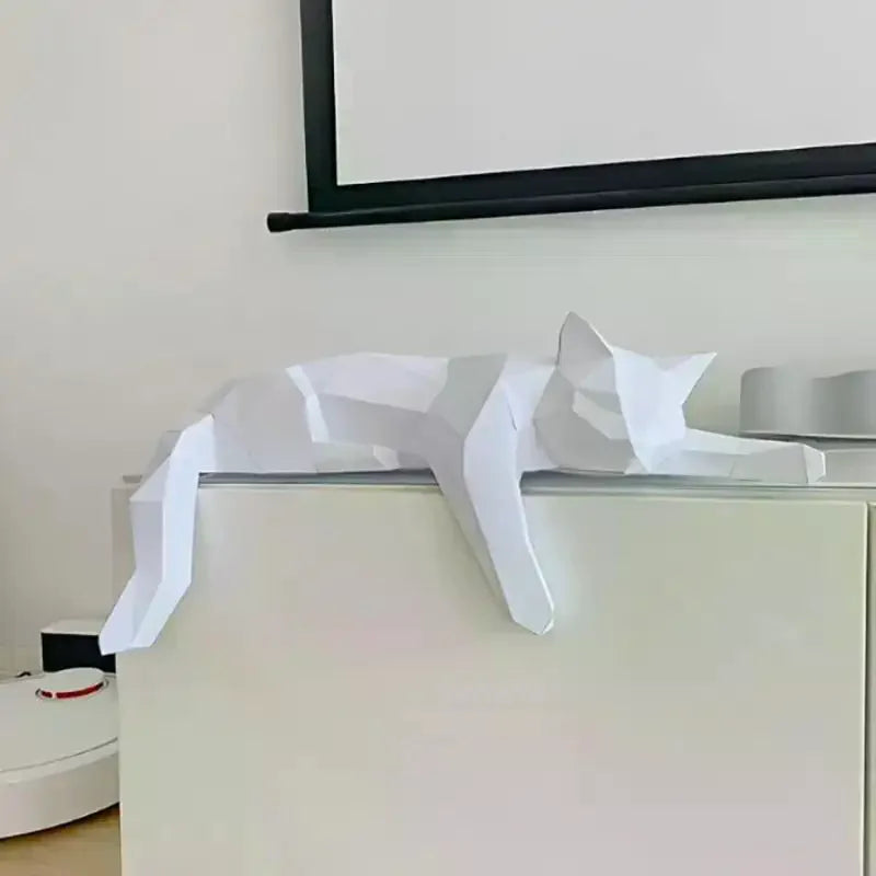 Geometric Cat Sculpture Black & White | Desk & Shelf Decor