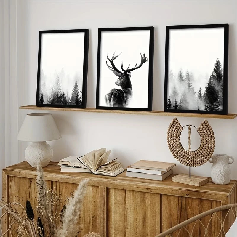 3-Piece Minimalist Deer & Nature Canvas Wall Art Set