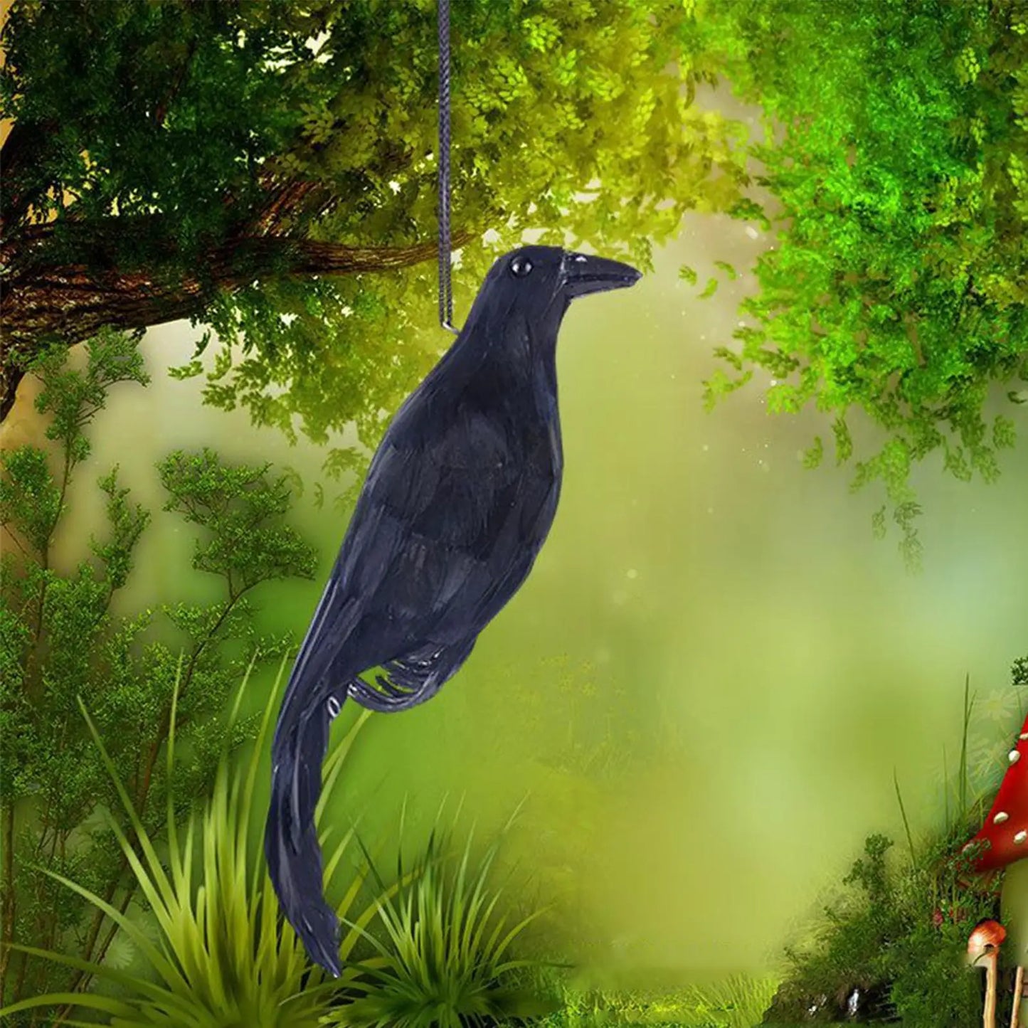 Realistic Black Crow Decoy | Garden Deterrent & Halloween Prop