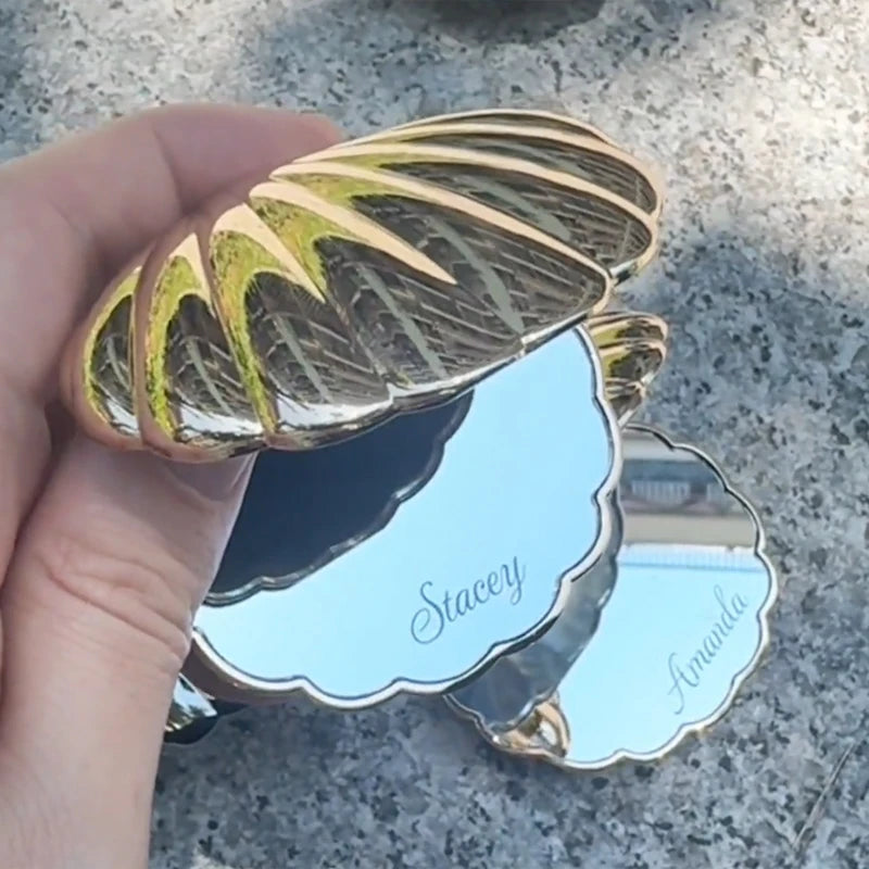 Personalized Seashell Compact Mirror | Bridesmaid Wedding Gift Personalized Compact Mirror Peaceful Pleasures Health and Wellness