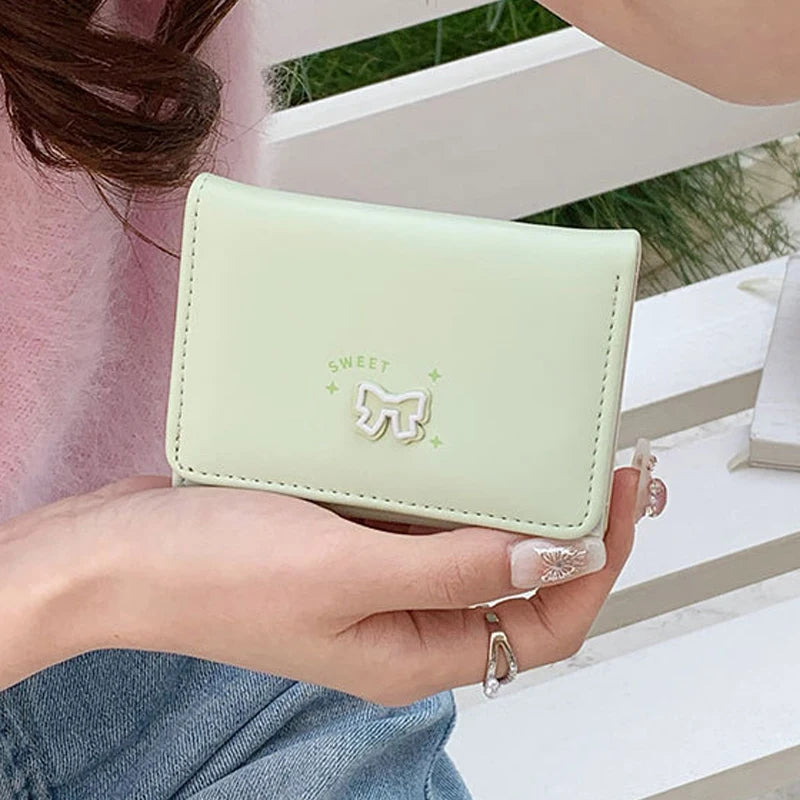 Korean Bow Wallet – Slim PU Card Holder for Men & Women
