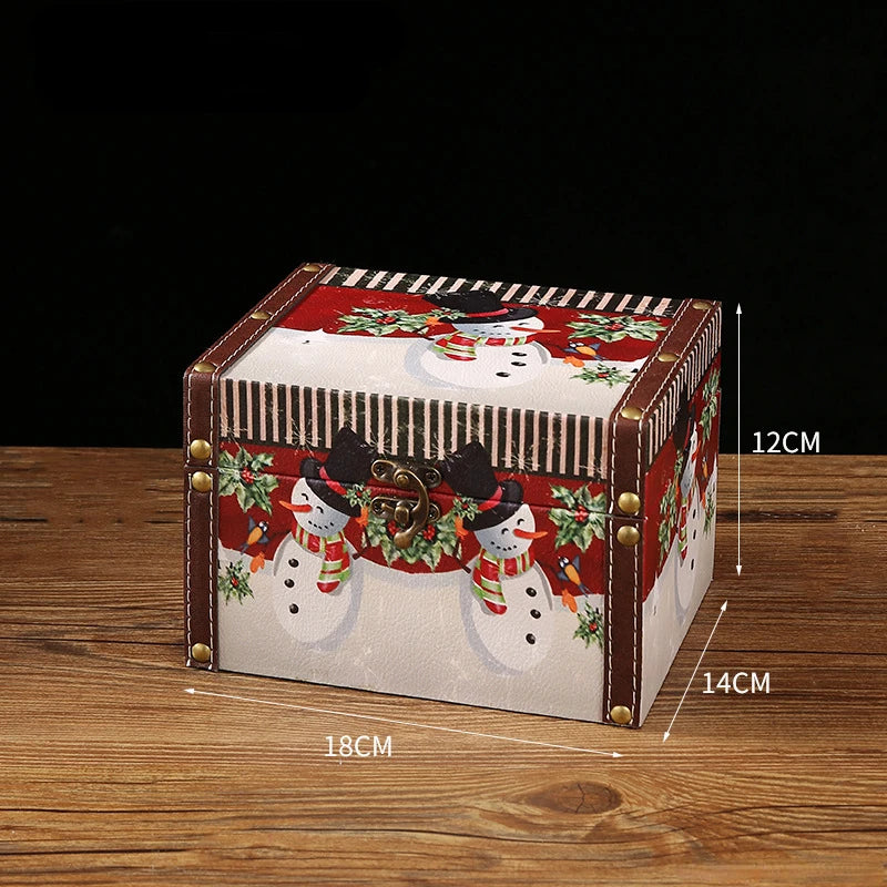 Christmas Gift Box Vintage Leather Jewelry Case with Lock Mini Wooden Dustproof Storage Box for Living Room Bedroom Child Peaceful Pleasures Health and Wellness snowman