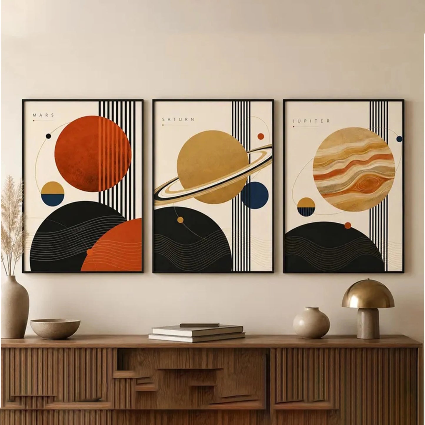 3-Piece Abstract Space Planet Canvas Wall Art Print Set