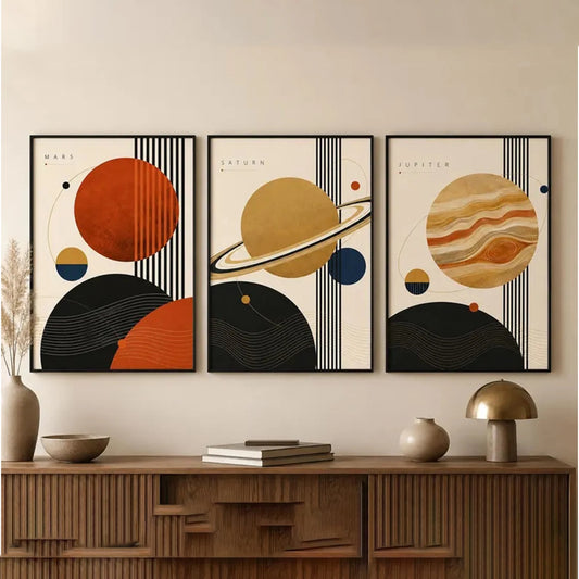 3-Piece Abstract Space Planet Canvas Wall Art Print Set Canvas Wall Art Set Peaceful Pleasures Health and Wellness G5371-3pcs 21x30cm Unframed