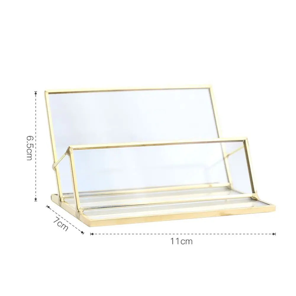 Metal Glass Business Card Holder Stand Professional Elegant Vintage Clear Golden Edge Holder Durable Peaceful Pleasures Health and Wellness