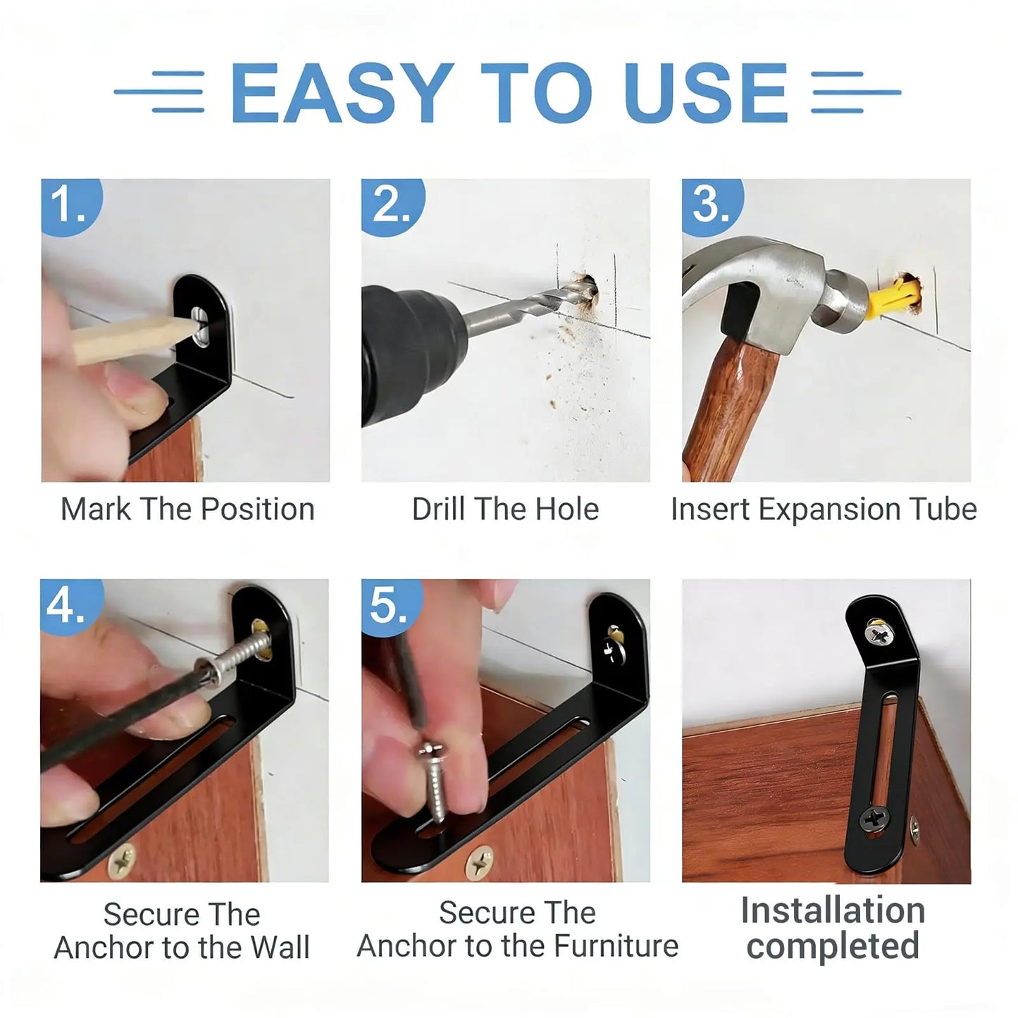 12-Pack Steel Furniture Anti-Tip Anchors | Baby & Pet Safety Kit