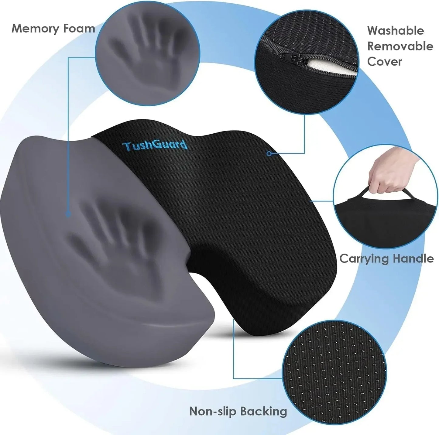 Memory Foam Seat Cushion for Office Chair, Car, Wheelchair - Non-Slip, Pain Relief for Back and Sciatica Peaceful Pleasures Health and Wellness