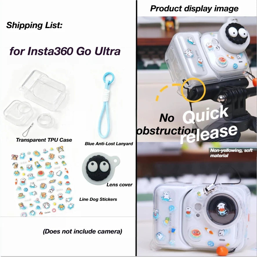 TPU Protective Case for Insta360 Go Ultra + Lens Cap & Lanyard