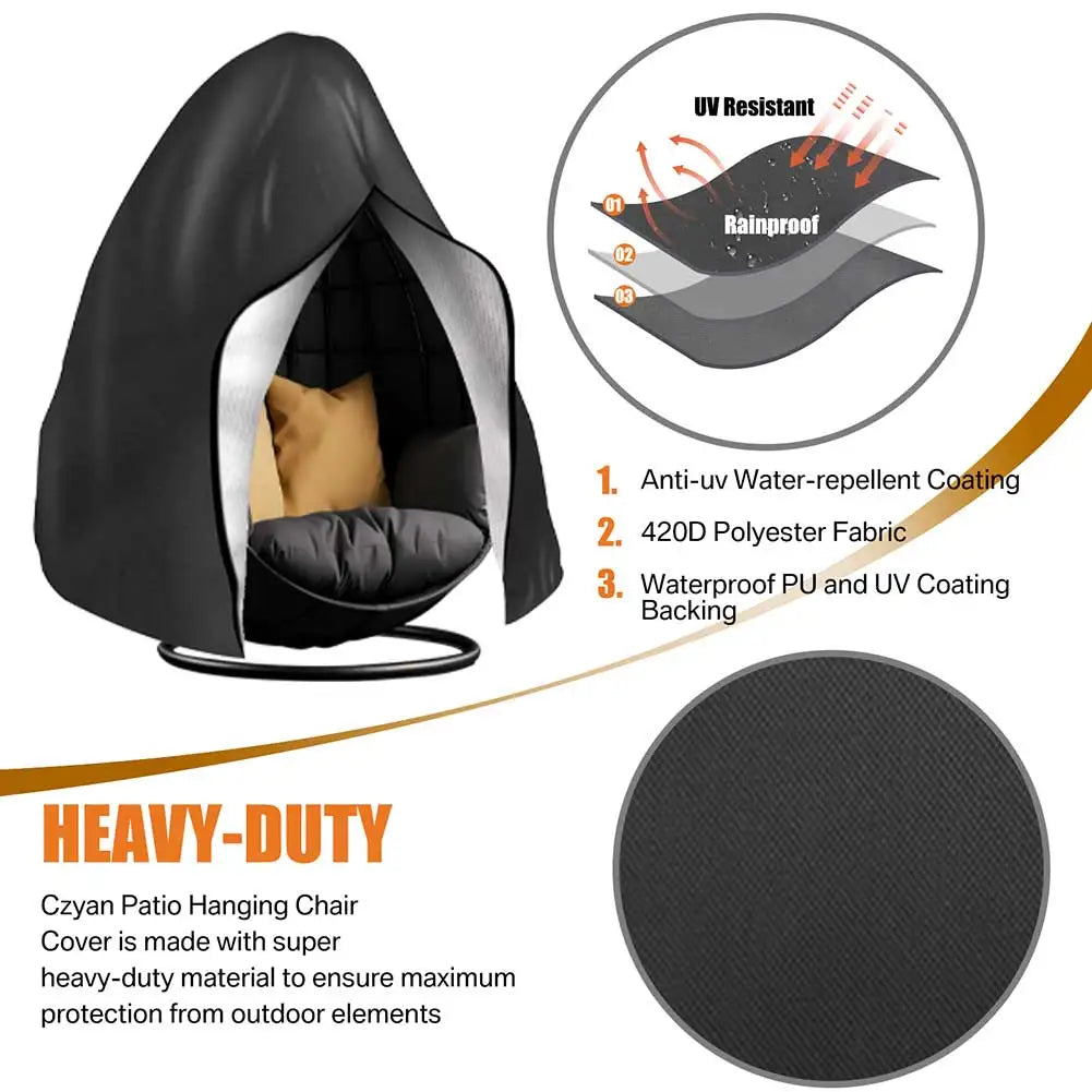 Waterproof Patio Hanging Chair Cover Egg Swing Chair Cover with Zipper Outdoor Windproof Heavy Duty Garden Furniture Protector Peaceful Pleasures Health and Wellness