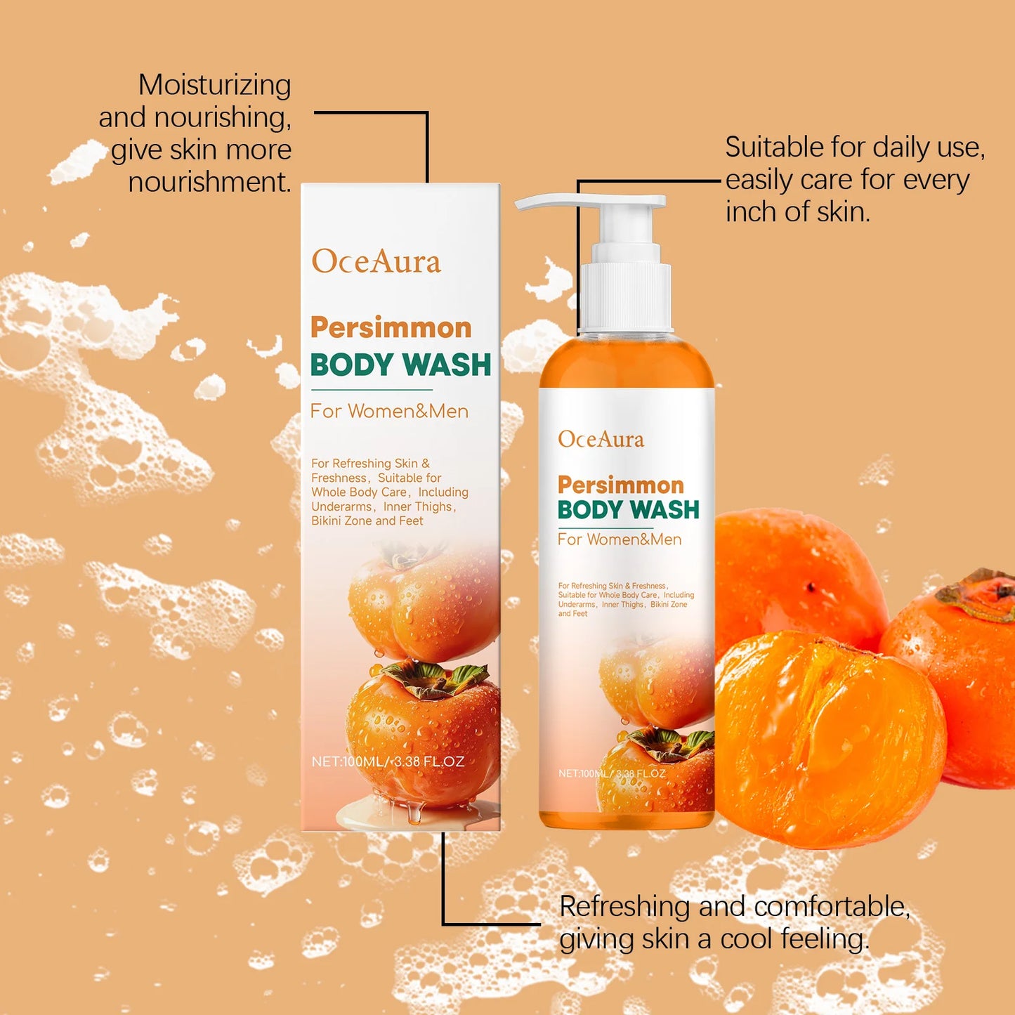 OceAura Persimmon Body Wash | Moisturizing Shower Gel 100ml