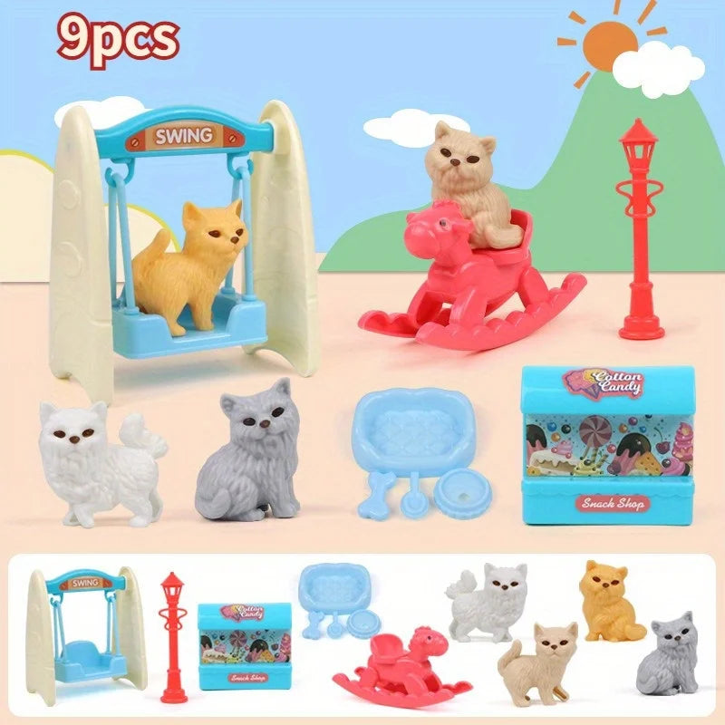 Cute Dog Family Playset – Pet Basket Cage Scene Toy Set
