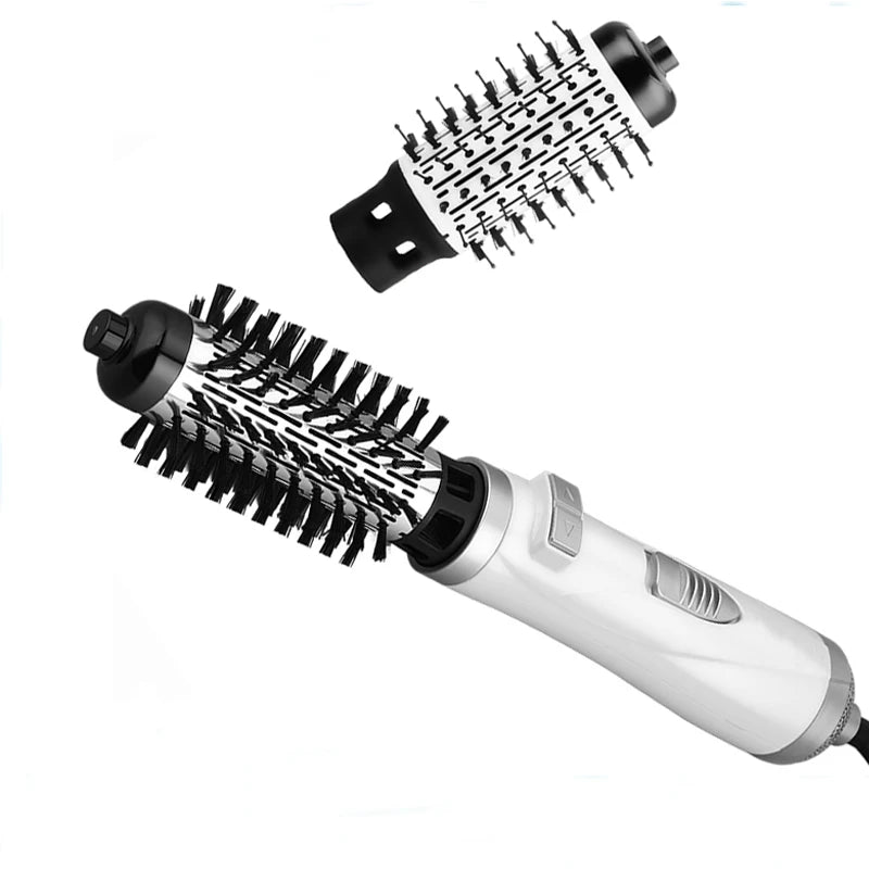 Professional Hair Styling Tools 3 in 1 Round Automatic Rotating Hot Air Comb One Step Hair Dryer Brush and Styler Peaceful Pleasures Health and Wellness WHITE US Plug