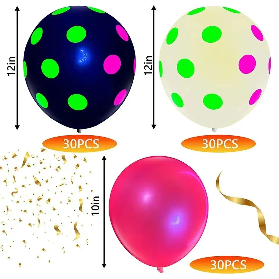 100PCS Fluorescent Balloons Glow In The Dark Luminous Dots Latex Balloon For Birthday Wedding Party Decoration Kids Gifts Toys Peaceful Pleasures Health and Wellness 90PCS Round Dot 10inch