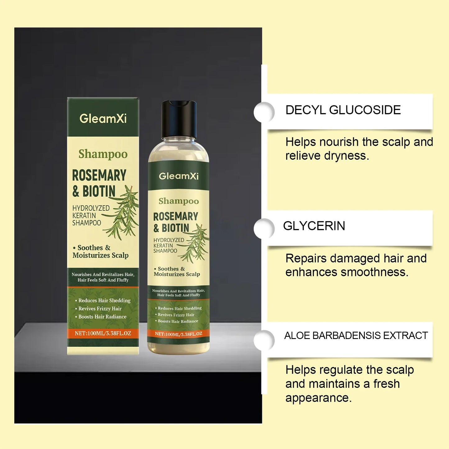 Gleamxi Rosemary Biotin Shampoo – Thickening & Volumizing