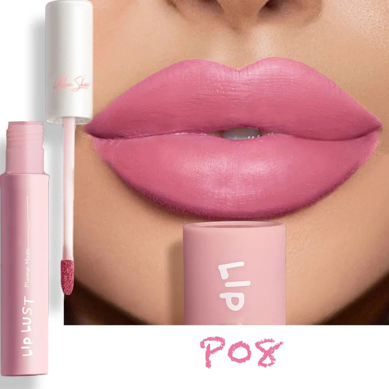 10-Color Matte Liquid Lipstick – Nude Pink & Red, Waterproof
