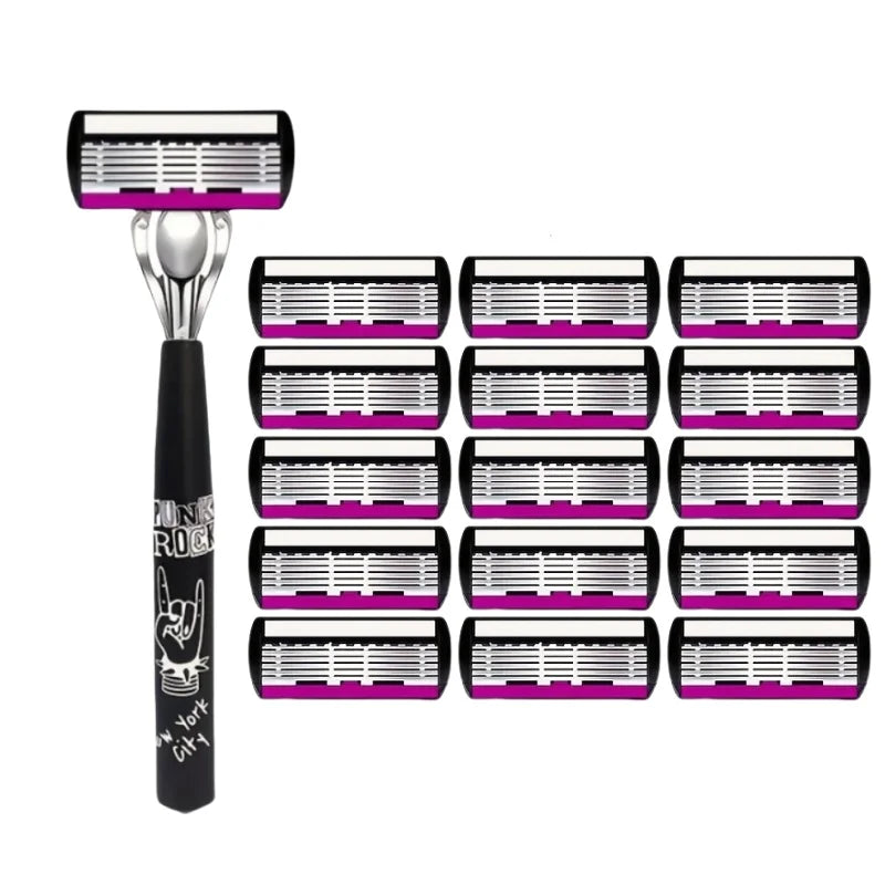 Men's 6-Layer Manual Razor with Replaceable Blade Refills