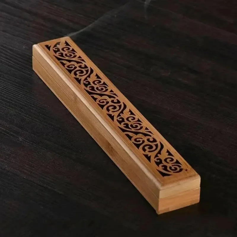 Natural Bamboo Incense Burner Box with Lid & Ash Tray Incense Burner Box Peaceful Pleasures Health and Wellness