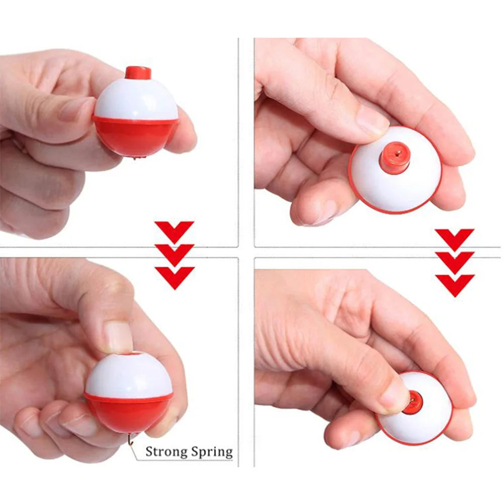 30pcs Fishing Bobbers 1.25 Inch Snap on Float Red and White Bobbers Push Button Round Buoy Floats Fishing Tackle Peaceful Pleasures Health and Wellness