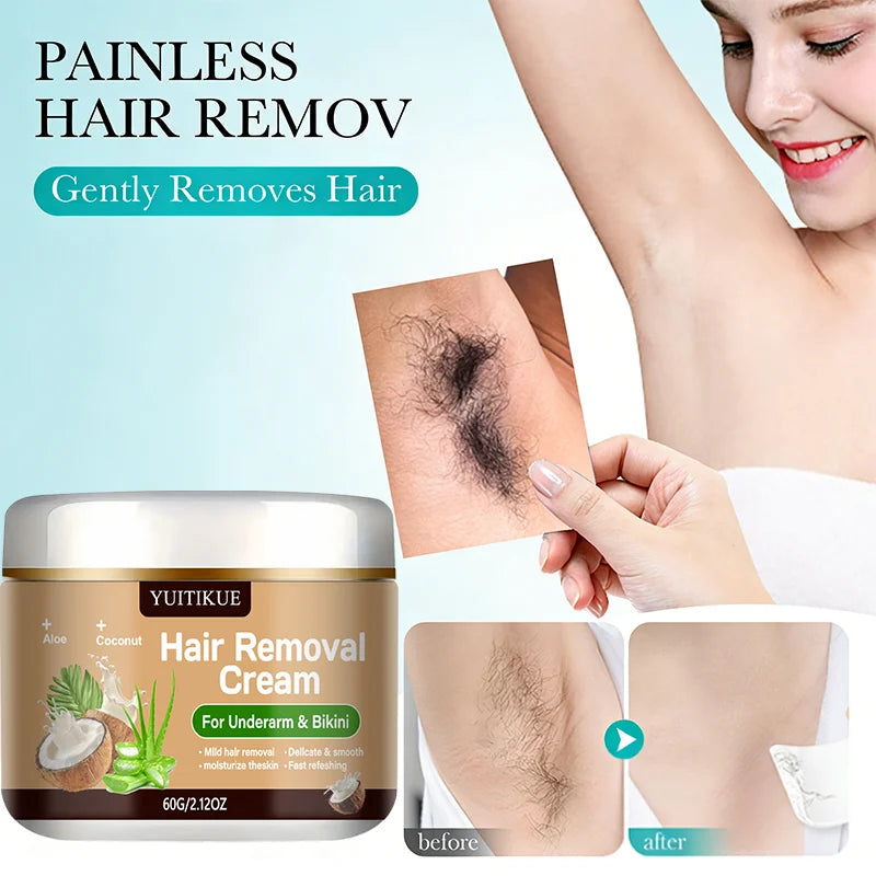 Yuitikue Underarm & Bikini Hair Removal Cream, 60g Aloe & Coconut Infused Hair Remover for Delicate & Smooth Skin, Moisturizing Peaceful Pleasures Health and Wellness
