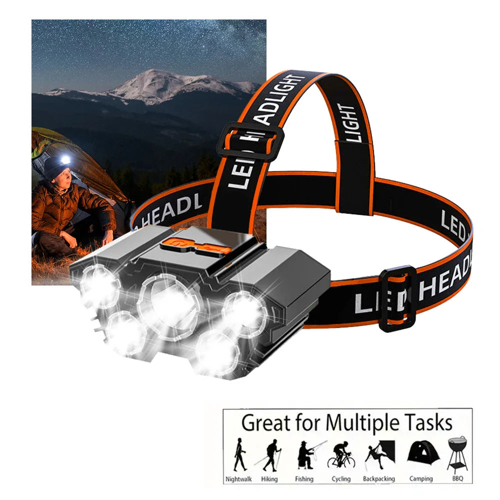 Rechargeable 5 LED Headlamp – Camping, Fishing & Travel