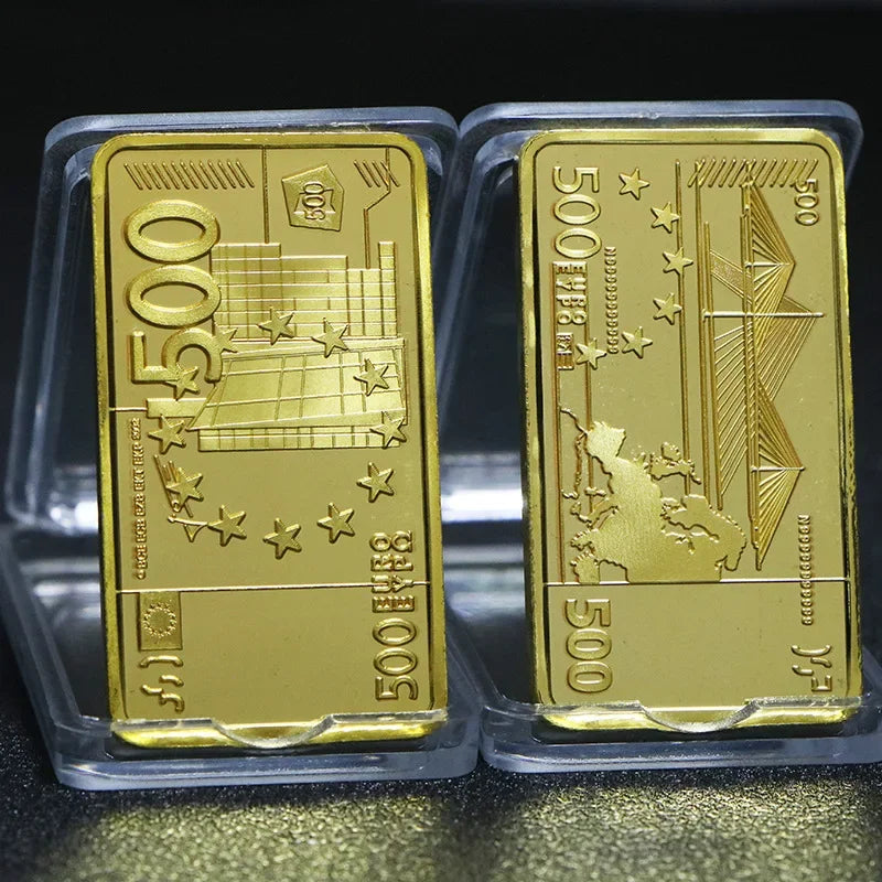 500 Euro Gold Banknote Bar Gold Plated Metal Bars Souvenir Gifts Soviet Commemorative Imitation Gold Bullion Peaceful Pleasures Health and Wellness