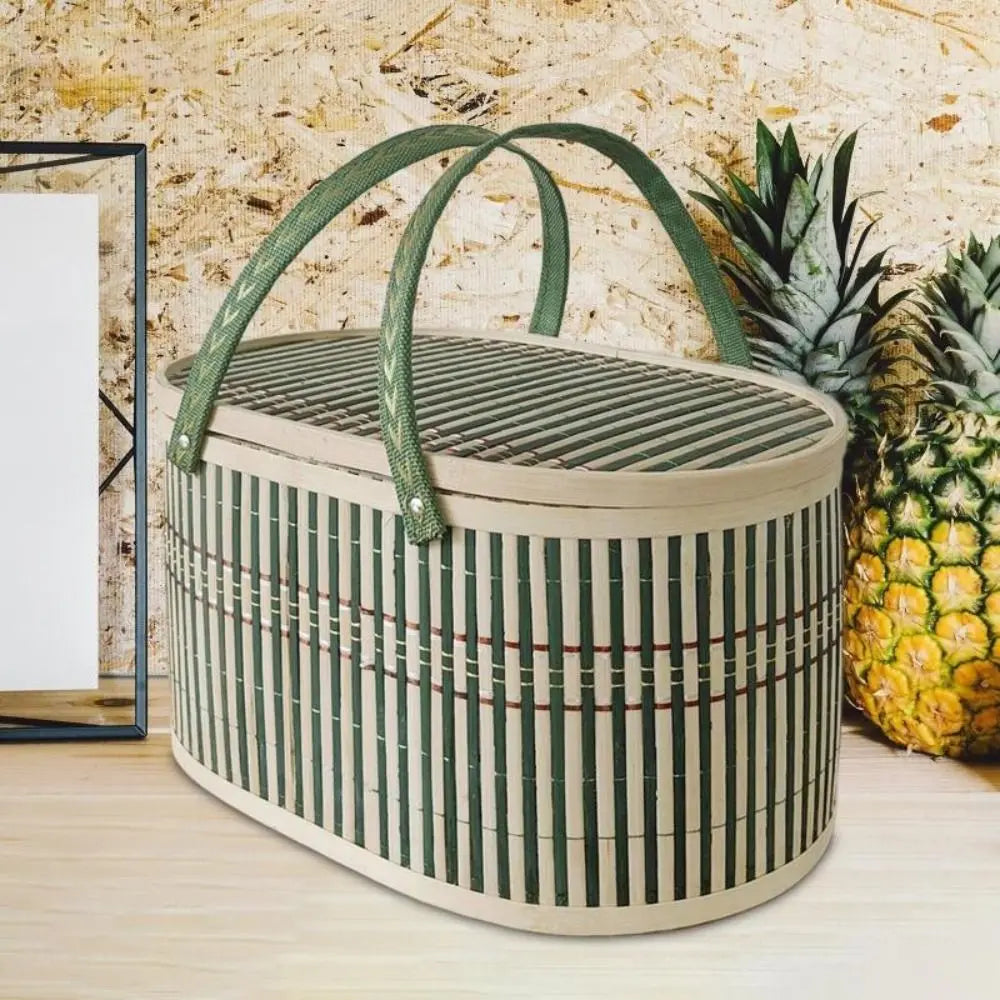 Handmade Bamboo Woven Basket with Lid | Food & Gift Storage
