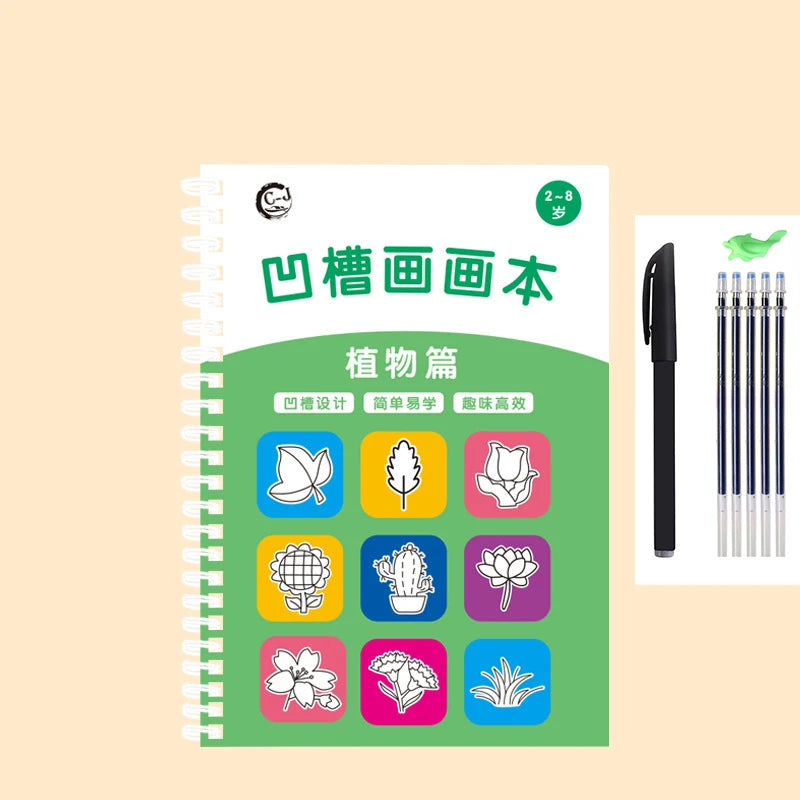 Magic Writing&drawing Practice Book Kids 3D Tracing Workbook Stencil