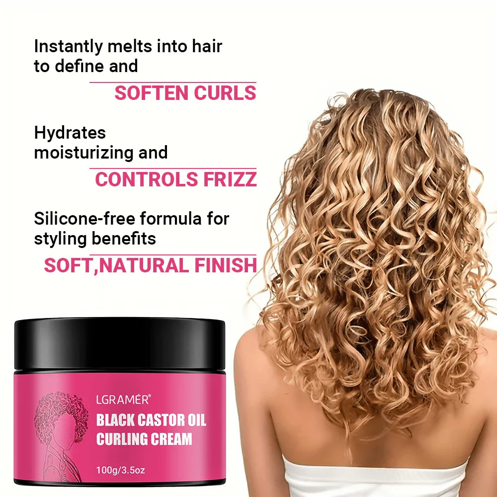 LGRAMÉR Black Castor Oil Curl Defining Cream | Anti-Frizz
