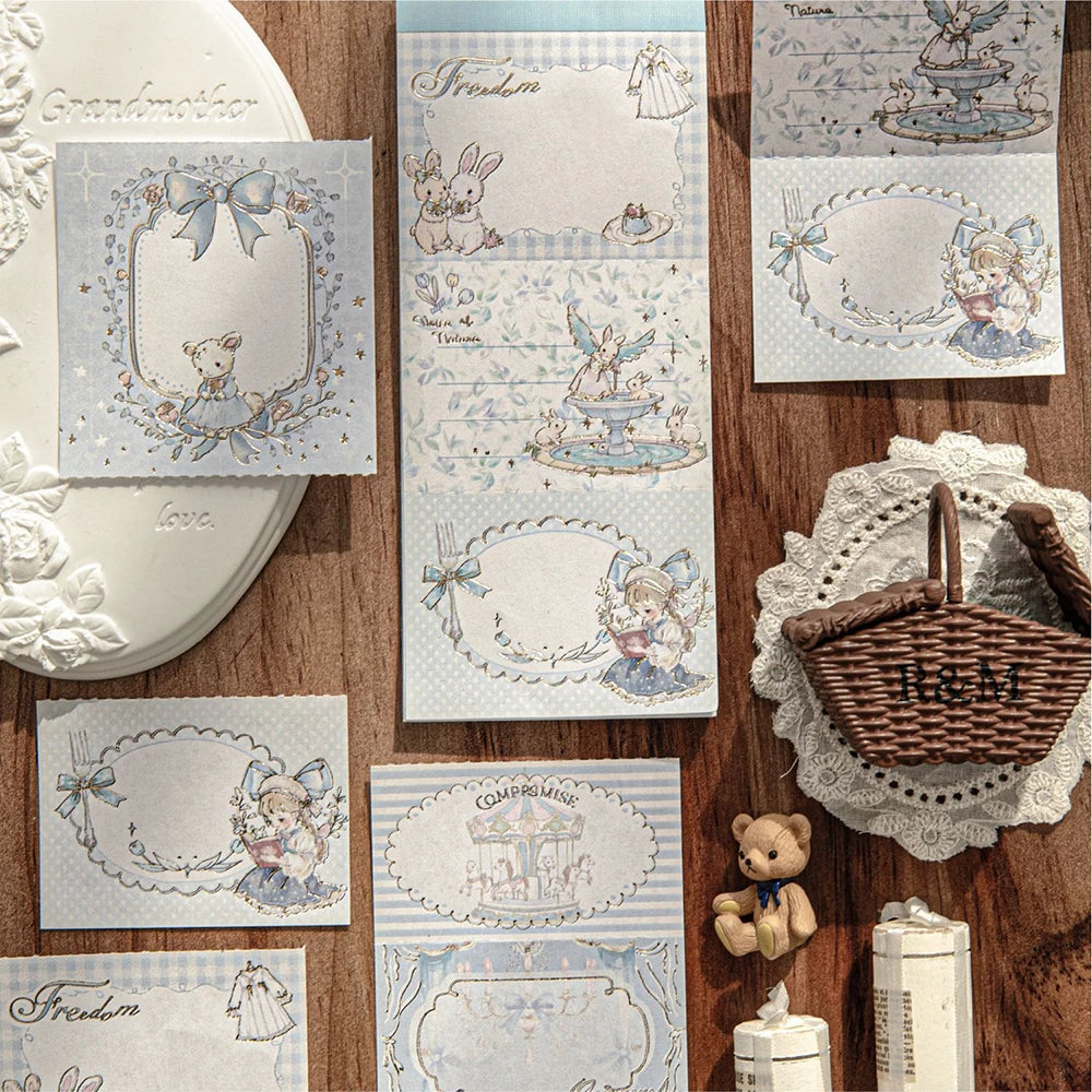 White Kraft Paper Stamping Non Stick Memo Pad Tea Party Series Retro