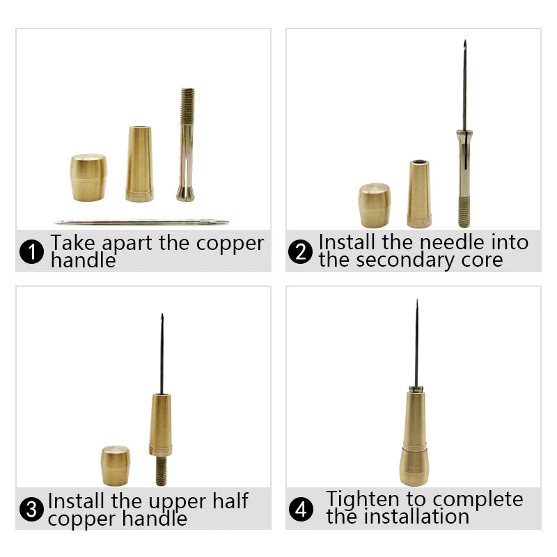 4PCS/SET Copper Handle Sewing Awl Stitcher Shoe Repair Tool Kit for DIY Sewing Canvas Leather Repairing Leather Craft Kit Tools Peaceful Pleasures Health and Wellness
