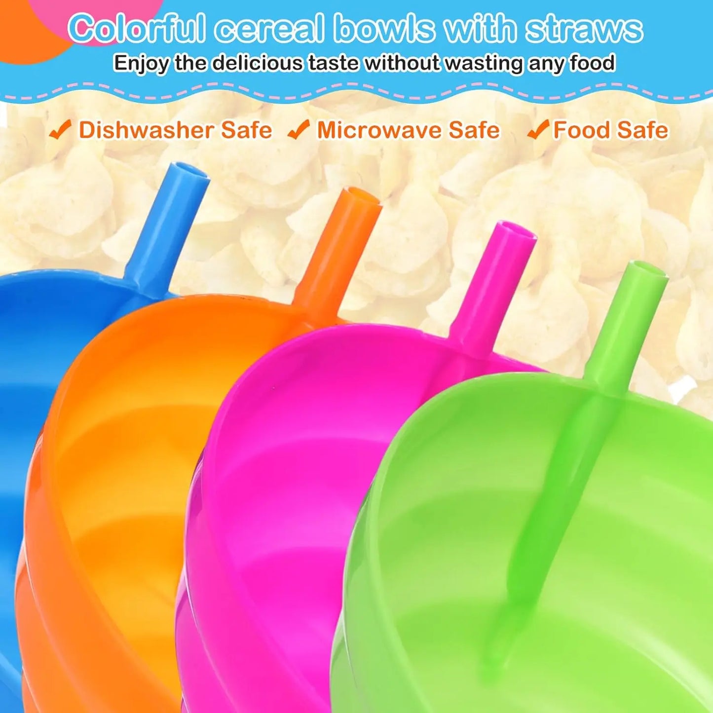 4PCS Cereal Bowls with Straws for Kids 20 Ounce BPA-Free Plastic Reusable Bowls with Built-In Straws for Children Peaceful Pleasures Health and Wellness