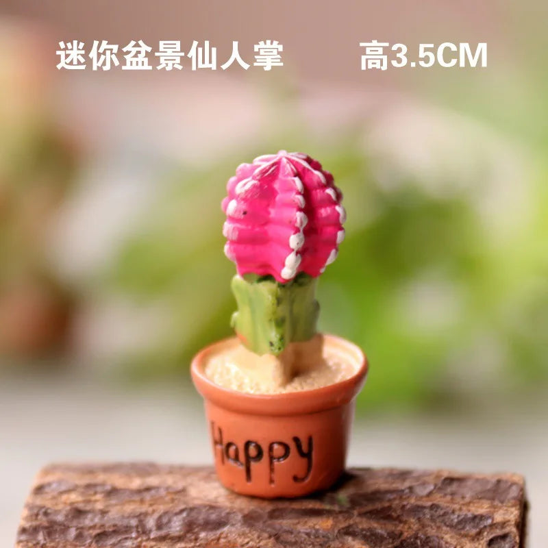 Kawaii Mini Resin Cactus Figurine | DIY Dollhouse Décor