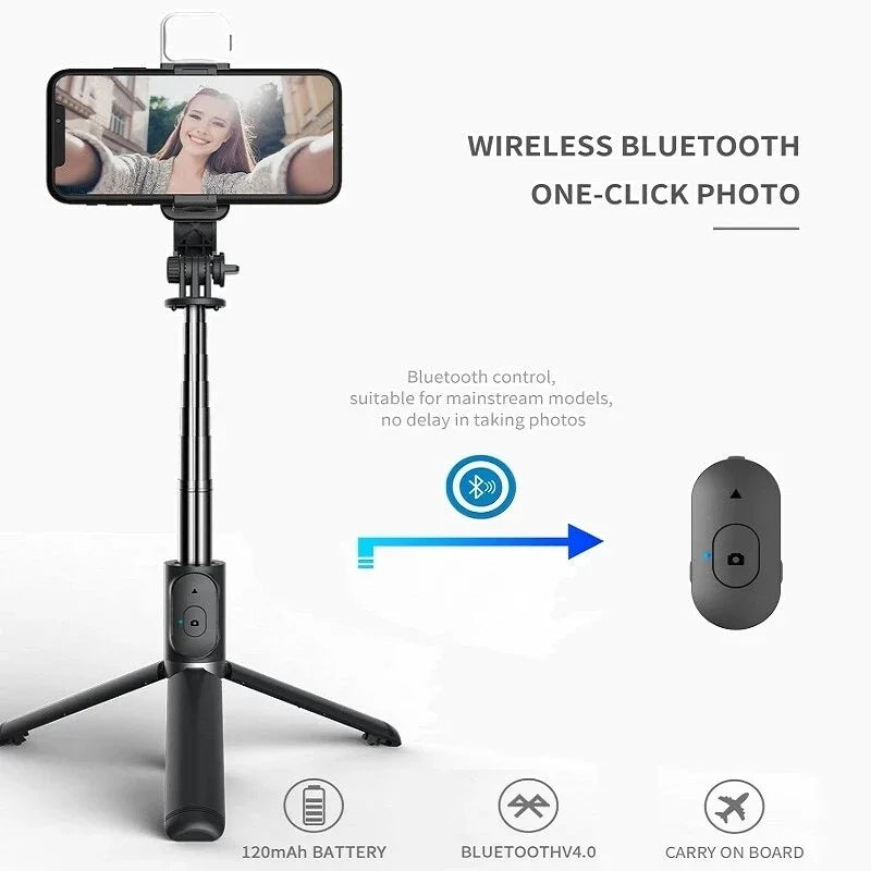 Selfie Stick Wireless Tripod Stand With Light Bluetooth Remote Extendable Portable For IPhone Mobile Phone Live Streaming Travel Peaceful Pleasures Health and Wellness