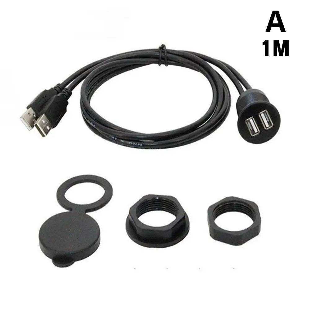 Dual port USB Socket Cabe USB3.0 Auto Car Flush Mount Extension Cord Dashboard Panel Square USB cable for Motorcycle 1m Peaceful Pleasures Health and Wellness 1M
