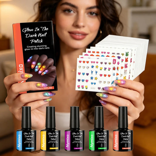 Nymixa Glow in the Dark Fluorescent Gel Nail Polish – 5 Neons Gel Nail Polish Set Oasis Select