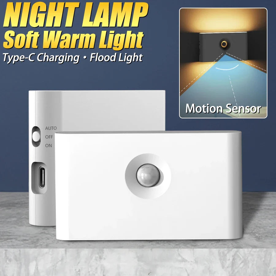 Motion Sensor LED Night Light – USB-C Rechargeable, Magnetic Mount