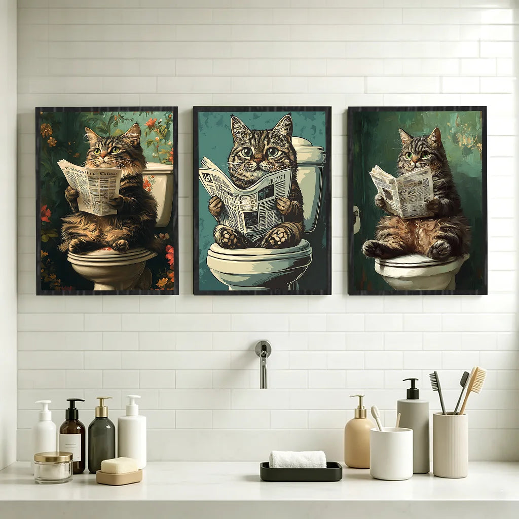 Funny Cat Vintage Canvas Wall Art | Nordic Bathroom Poster Print Canvas Wall Art Peaceful Pleasures Health and Wellness