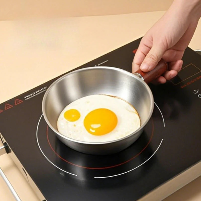 14cm Stainless Steel Small Cooking Pot Wooden Handle Noodle Pot Baby Food Milk Pot All-in-One Portable Cooker for Single Person Peaceful Pleasures Health and Wellness