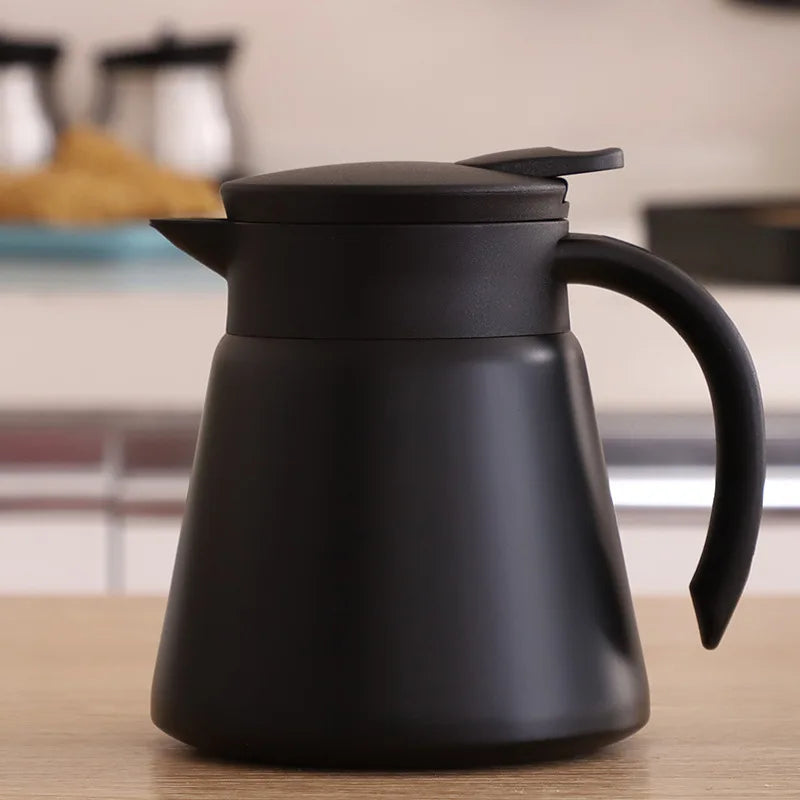Thermal Coffee Carafe Tea Pot - 304 Stainless Steel Double Wall Vacuum Insulated, Hot & Cold Retention, Cool Touch Handle Peaceful Pleasures Health and Wellness 600mL Black