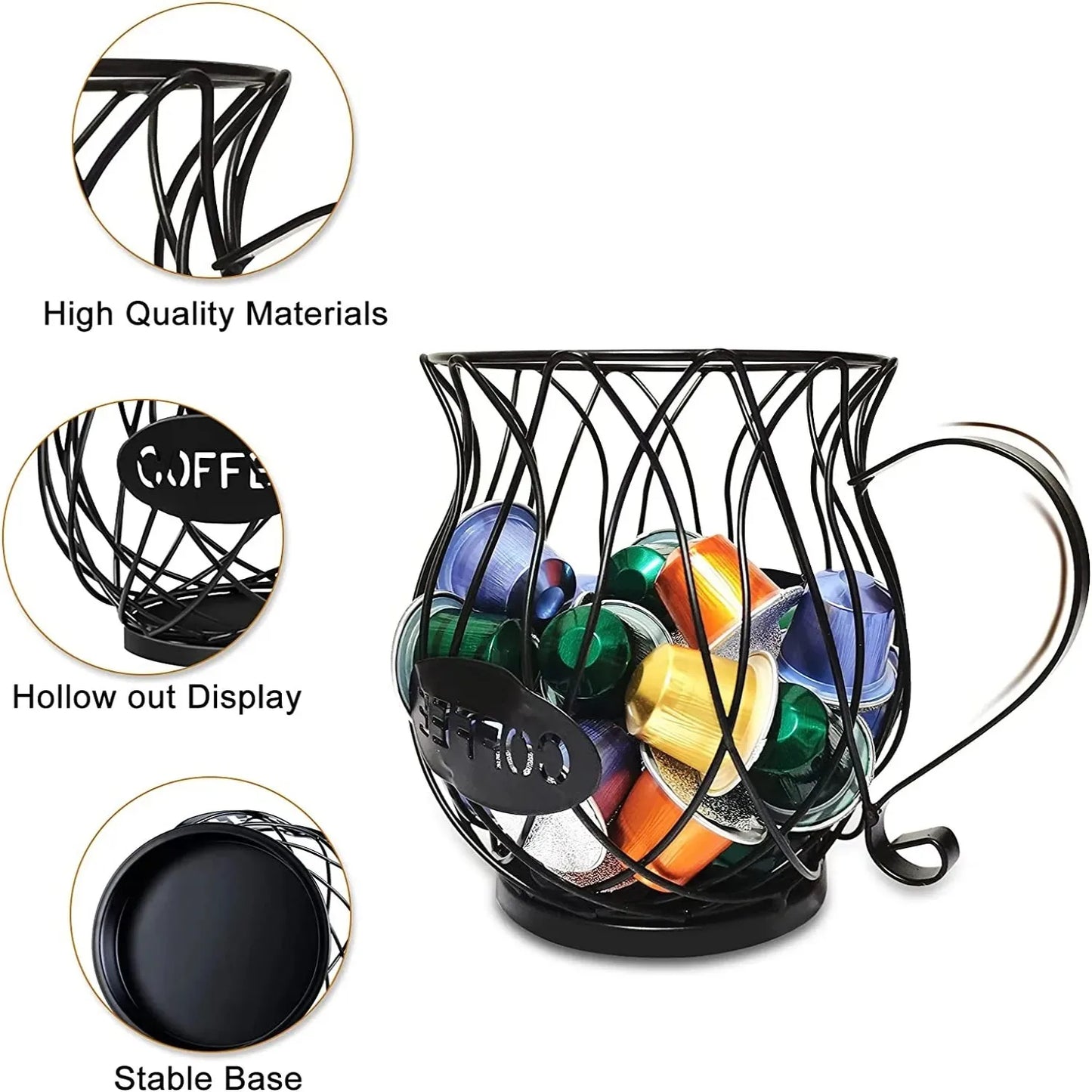 Large Capacity Metal Coffee Pod Holder – Countertop Organizer & Storage Rack for Coffee Pods