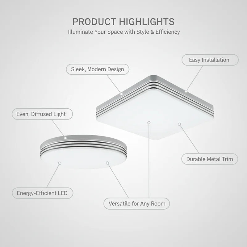 RUNTOIN Ultra-Thin LED Ceiling Light 18W–48W Round & Square