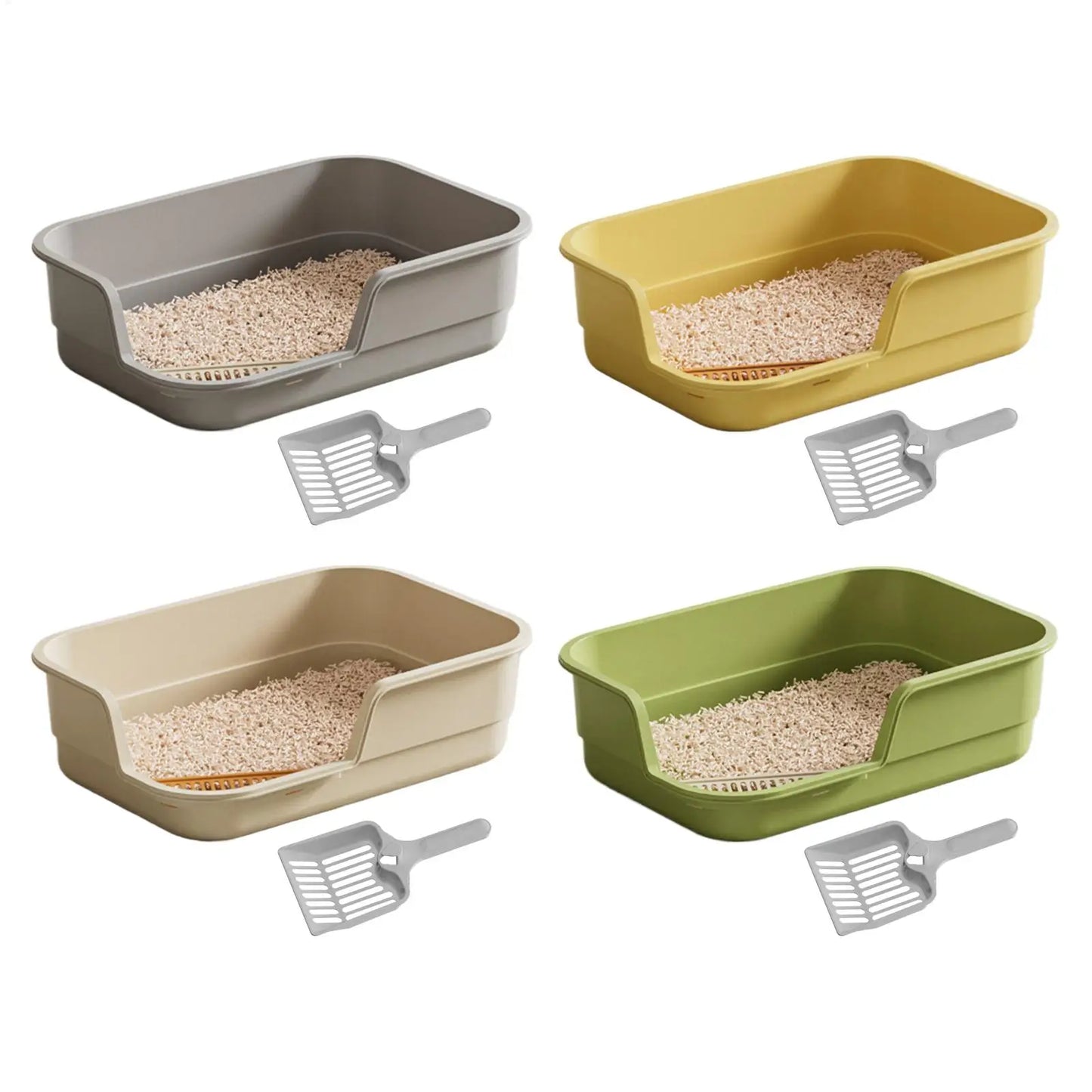 Semi-Enclosed Cat Litter Box with Scoop | Odor Control & Easy Clean