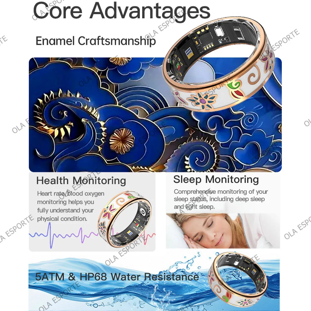 Women's Enamel Smart Ring IP68 Fitness & Health Tracker