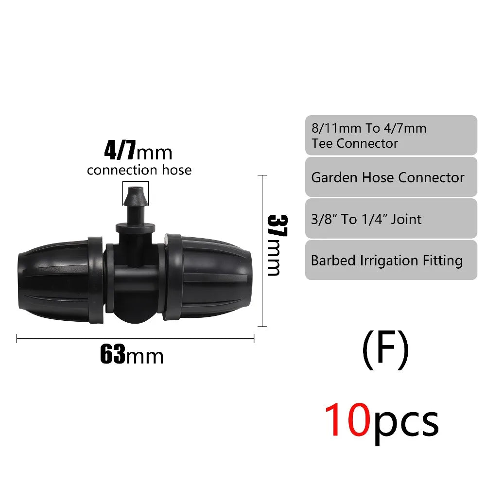 10pcs Garden Elbow End Plugs Pipe Adapter Irrigator Fitting 3/8" To 1/4" Hose Connector 8/11 To 4/7mm Barbed Lock Tee Straight Peaceful Pleasures Health and Wellness F