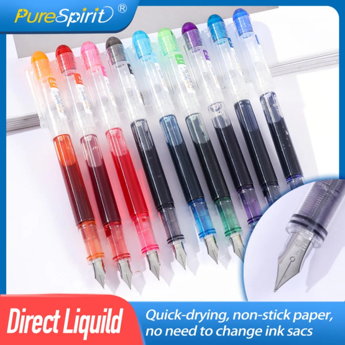 Disposable Fountain Pen Set 6/12 Colors | Quick-Dry F Nib