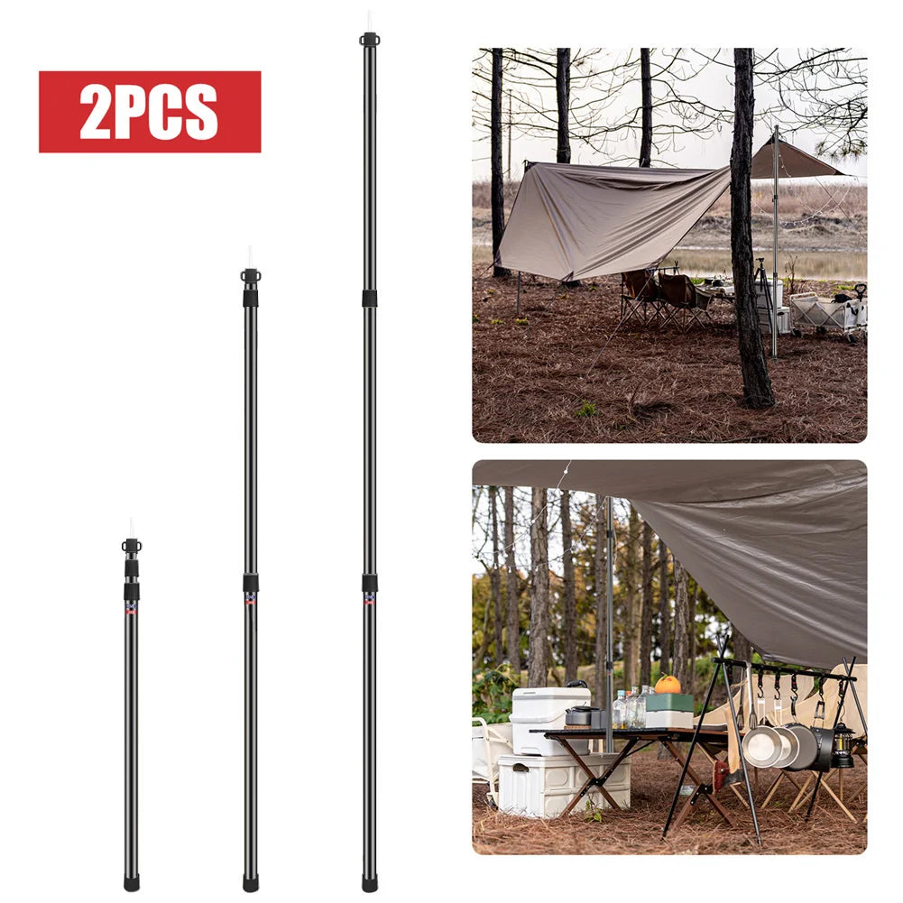 Set of 2 Heavy Duty Tarp Poles Telescoping Tent Support Poles with Storage Bag for Camping Canopy Shelter Awning Shadesail Poles Peaceful Pleasures Health and Wellness