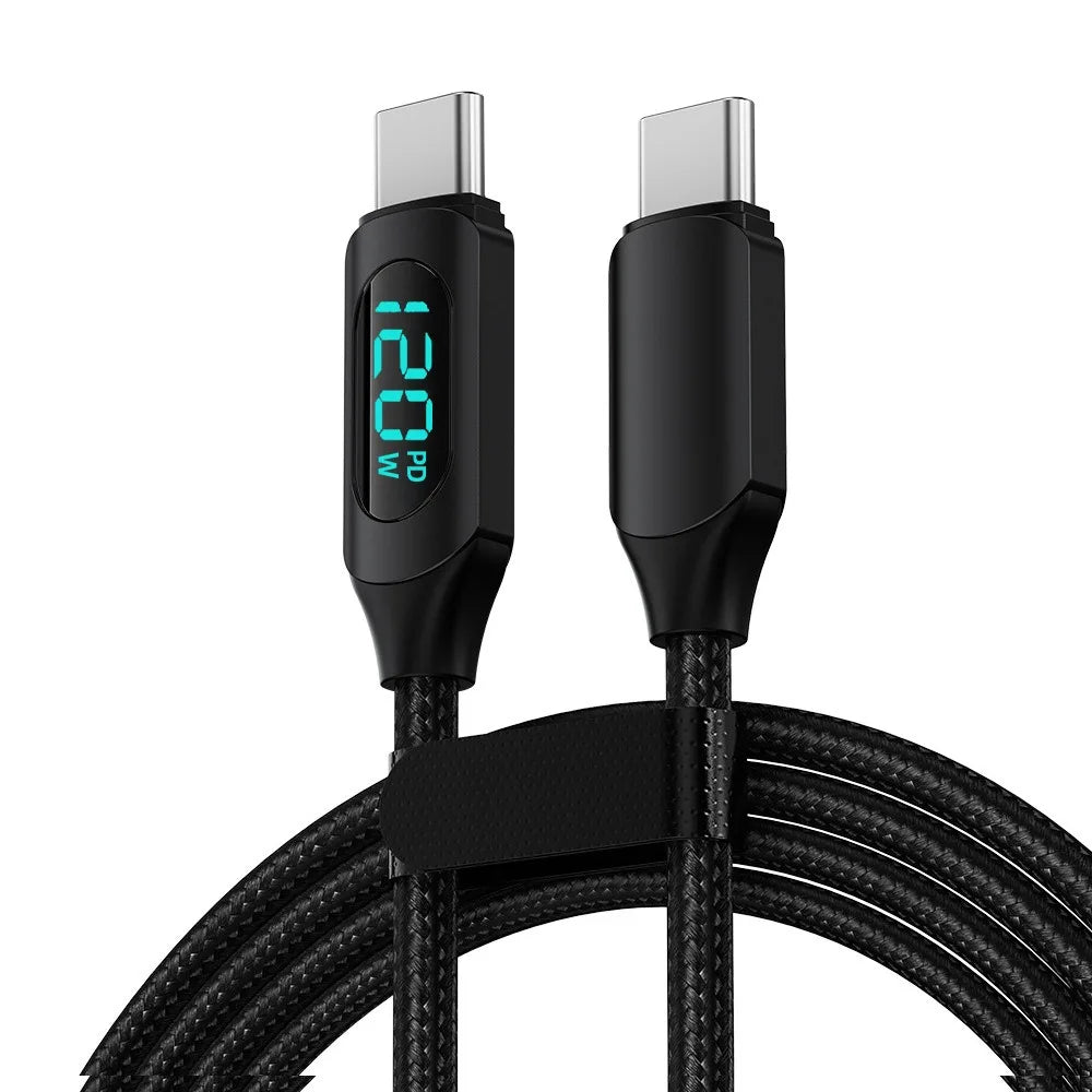 120W 6A USB to Type C Fast Charging Cable LED Digital Display Nylon Braided Charger Cord for Xiaomi Redmi Samsung Huawei Peaceful Pleasures Health and Wellness Black CC 2m
